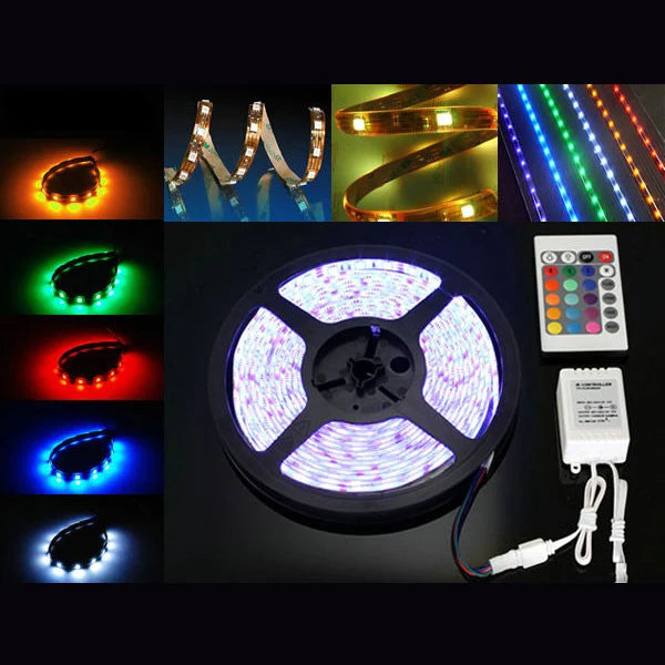 Banda led RGB 5 m pentru iluminare, cu banda  adeziva si telecomanda