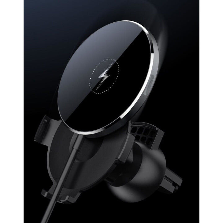 Suport auto pentru telefon cu incarcare Wireless, fixare in grila de ventilatie, 15W, Magnetic, detasabil, compatibil cu Apple, Rotire 360 grade, Incarcare Rapida, Negru, S12