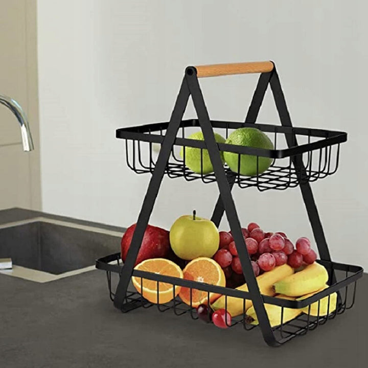 Cos decorativ pentru fructe, Metal, 30 cm, Negru