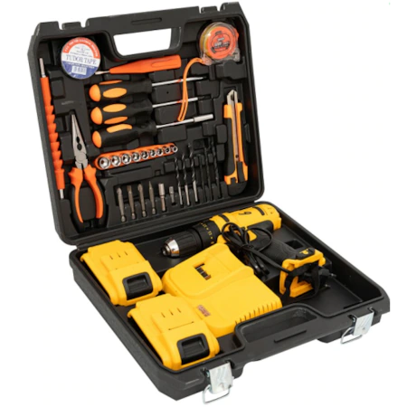 Set masina de gaurit si insurubat cu percutie 30 accesorii, 2 acumulatori, 24 v