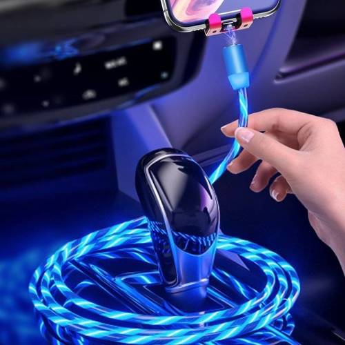 Cablu de incarcare magnetic luminos cu 3 varfuri, lungime 2 metri