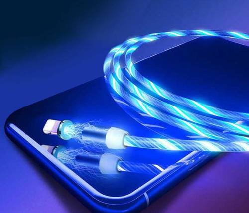 Cablu de incarcare magnetic luminos cu 3 varfuri, lungime 2 metri