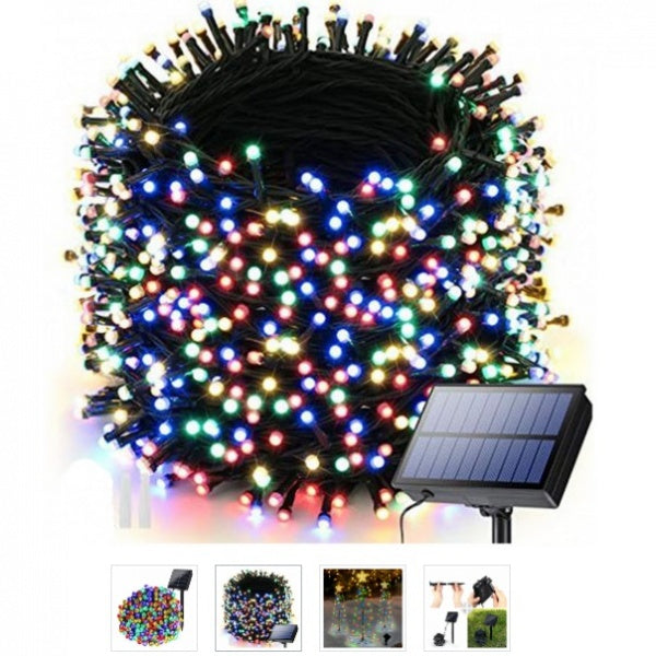 Instalatie solara pentru exterior IP44, 1000 led-uri, 100m, liniara, multicolora, alb rece, albastru