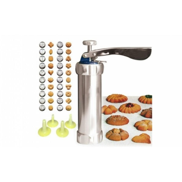 Aparat de inox pentru biscuiti si fursecuri, 10 forme si 4 accesorii de ornare