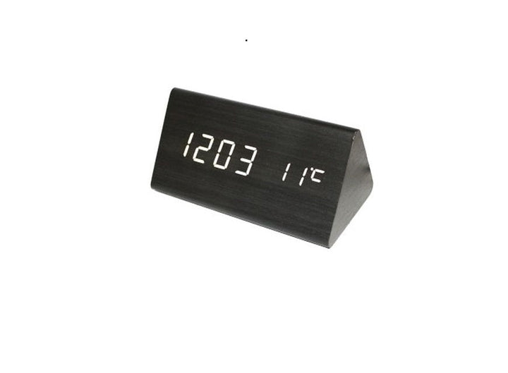 Ceas cu afisaj LED, design lemn, alarma, temperatura, data si ora