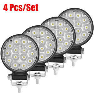 Set 4 proiectoare rotunde, 14 LED 48W auto off-road, IP 67