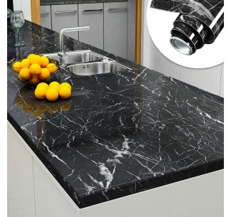 Set 5 x Autocolant adeziv decorativ cu design marmura neagra, 30x60 cm