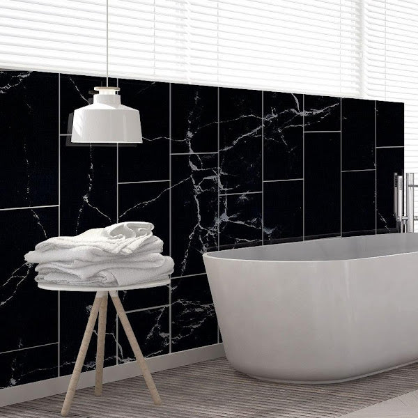 Set 5 x Autocolant adeziv decorativ cu design marmura neagra, 30x60 cm