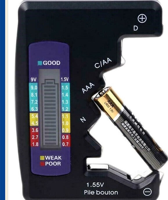 Verificator universal de baterii, tester de baterii pentru 7 baterii de tip C AA AAA DN 9V (6F22) si 1,55 V