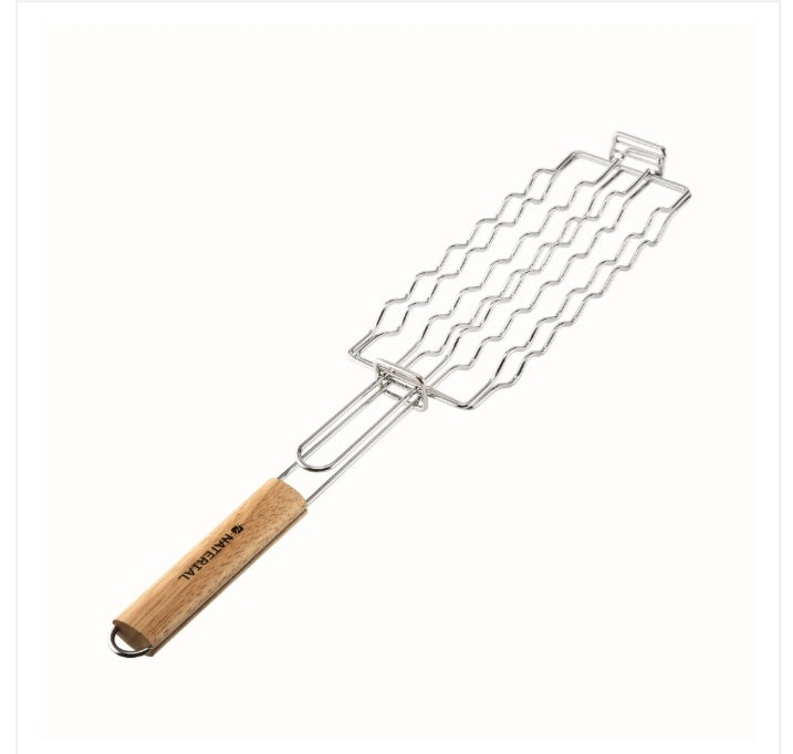 Gratar pentru carnati cu maner din lemn, Otel inoxidabil, 49 cm