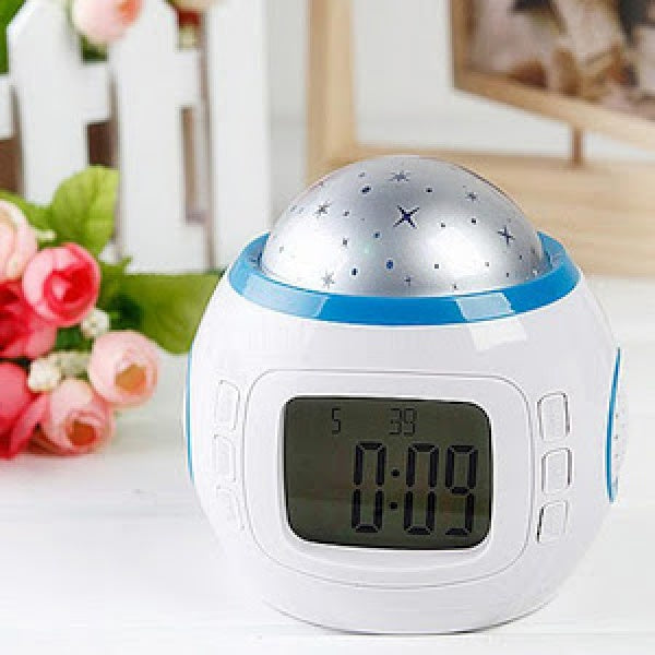 Ceas muzical cu alarma, termometru si proiectie stele -